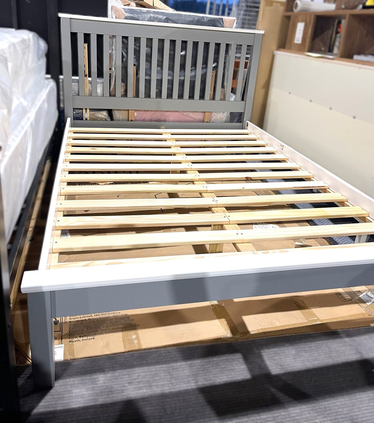 Assembled Aspley Double Wooden Bed Frame - Grey & White